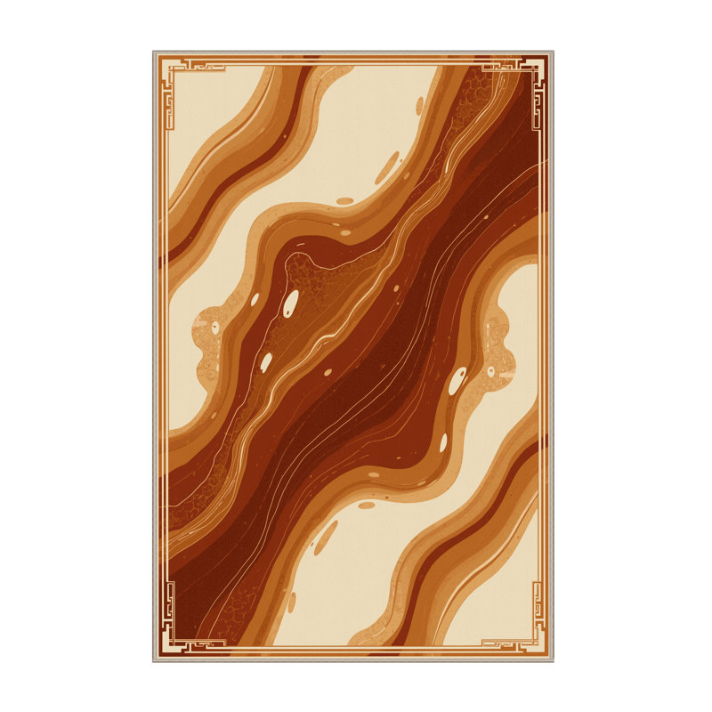 Machine Washable Kirkwood Caramel Flan Global Inspired Vintage Look Rug in Brown – Beige Binding, 3x5