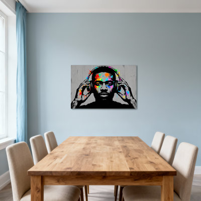Fashion Colorful Face With Headphones Art Print