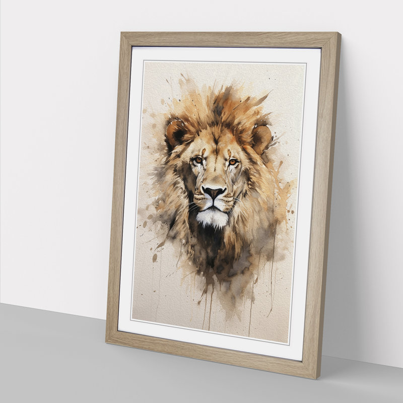 Lion Gestural No.3 - Single Picture Frame Print on Wood, Oak Framed, 34cm H x 25cm W x 2cm D