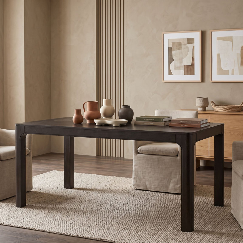 Table de salle à manger rectangulaire en bois de 152 cm (60 po) avec coins arrondis, pieds incurvés et pieds ajustables pour salle à manger