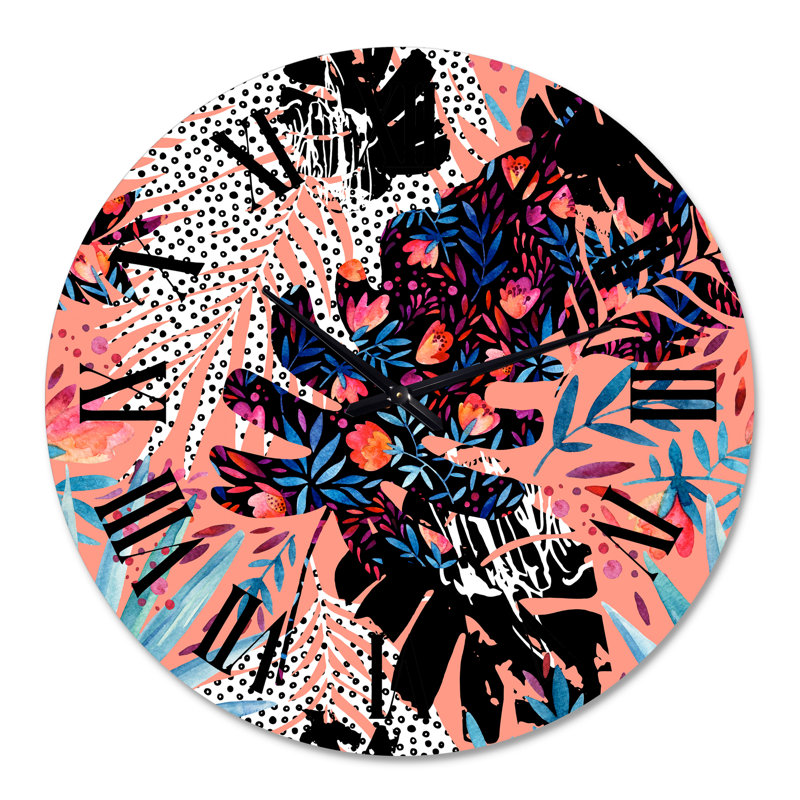 Tropical Floral Patchwork II - Horloge murale Tropical, Grand