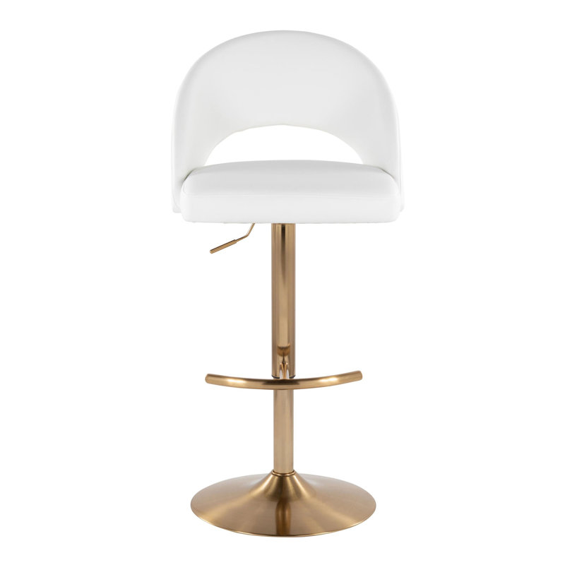 Tabouret de bar réglable Resme avec repose-pieds en T arrondi (ensemble de 2), Doré, Blanc / similicuir