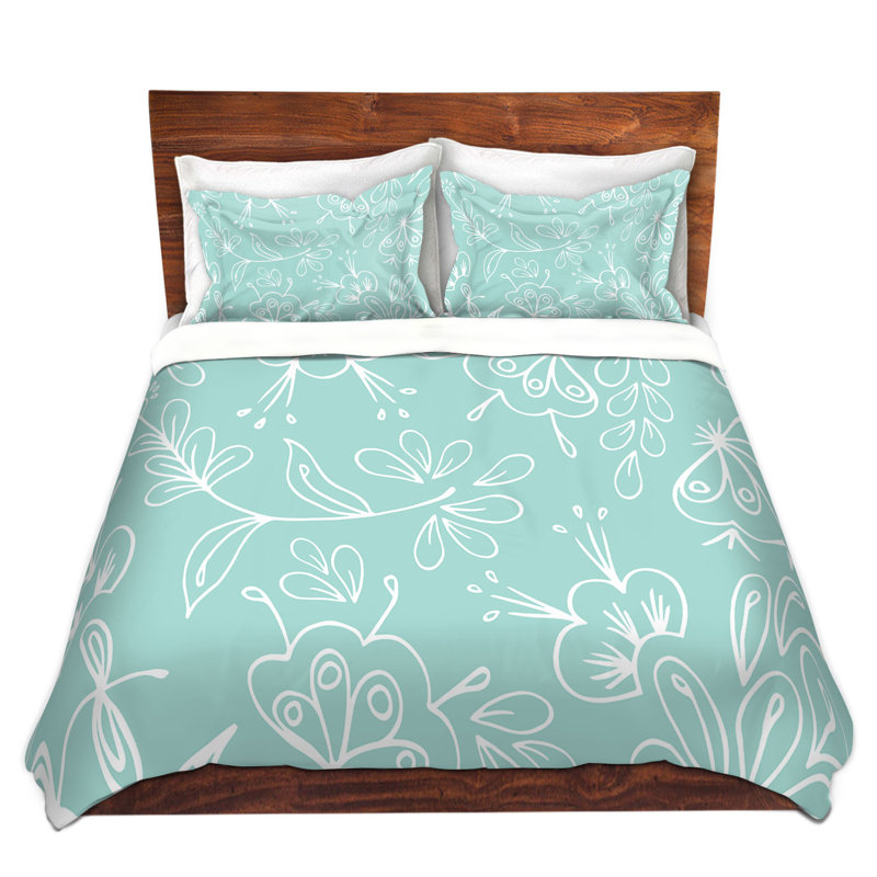 Polyester Floral Duvet Cover, 1 King Duvet Cover + 2 King Shams, Light Blue/White