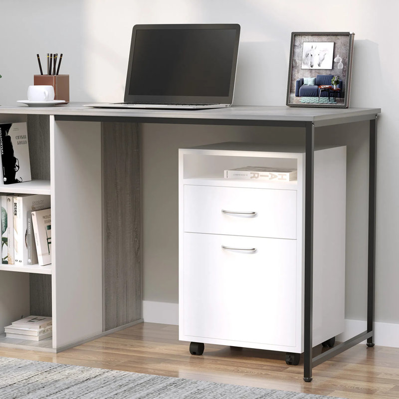 Mobile File Cabinet With Drawer, White Printer Stand With Storage Shelf & Cabinet, Rolling Office Organizer With Casters For Under Desk