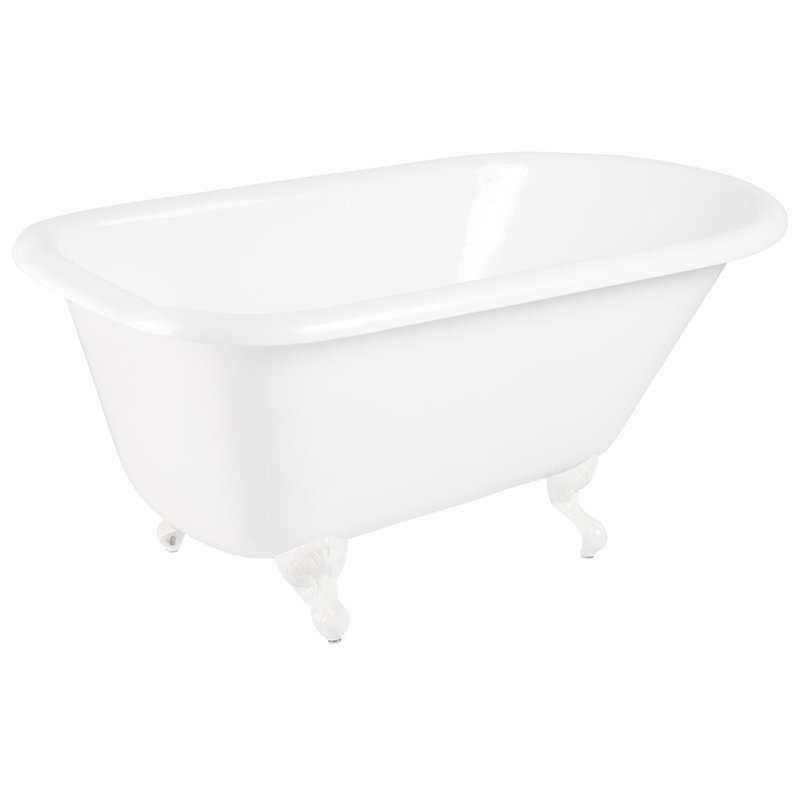 54" Miya Cast Iron Clawfoot Soaking Tub, White, White