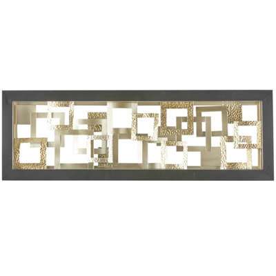 Metal Square Ribbon Geometric Home Wall Decor with Black Frame