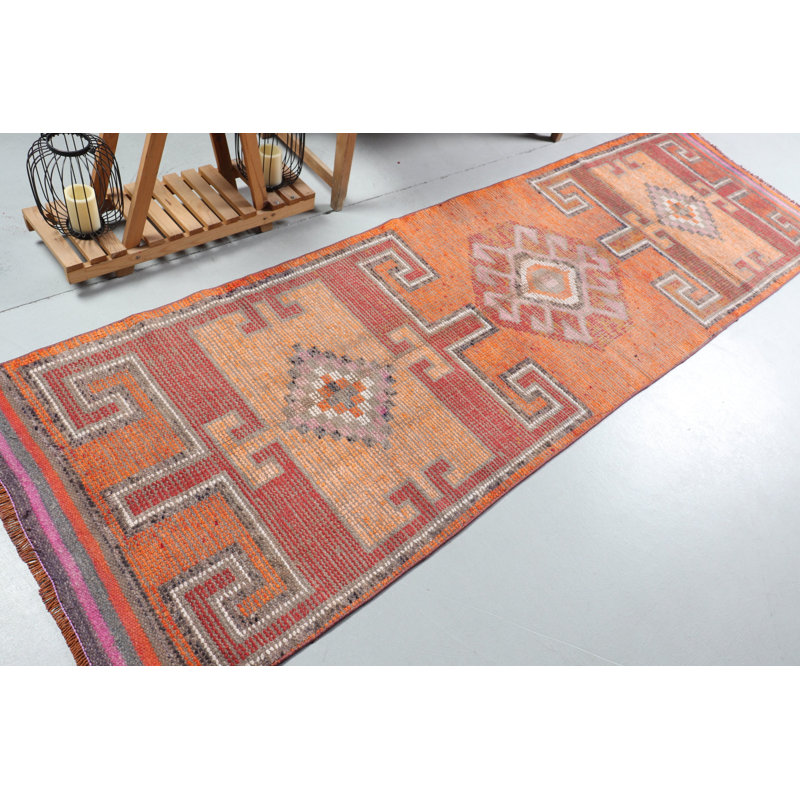 Tapis turc bohémien orange de style rétro Herki pour la cuisine et la maison 8576