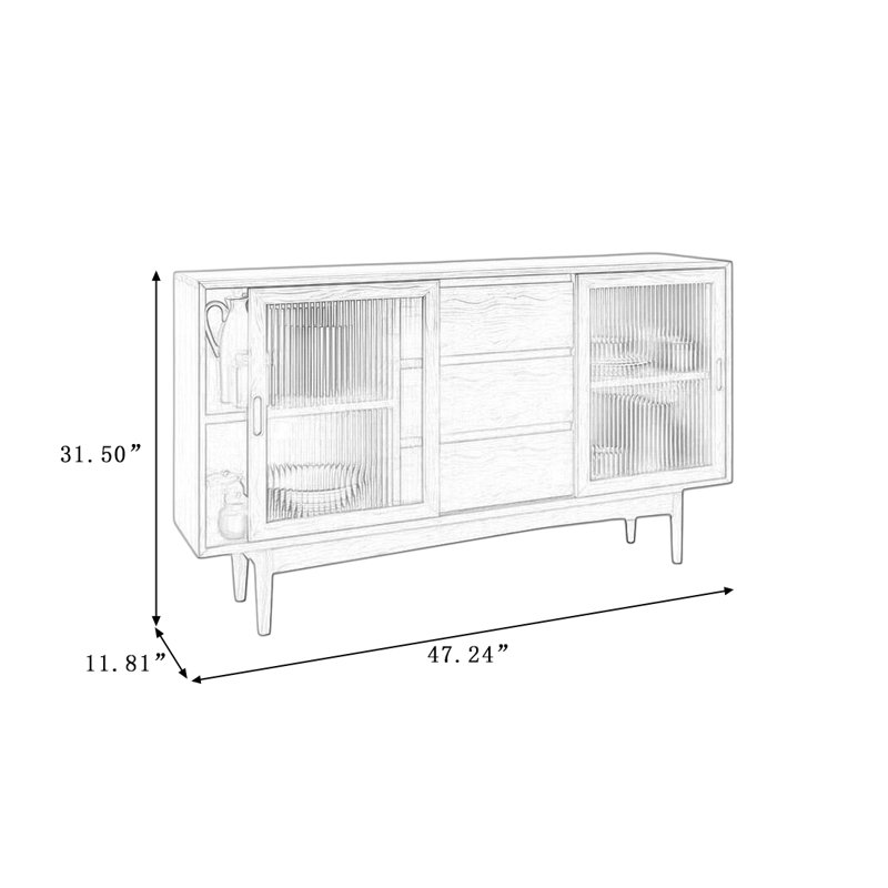 Buffet Modern, 31.5" H x 47.24" W x 11.81" D, Brun noisette