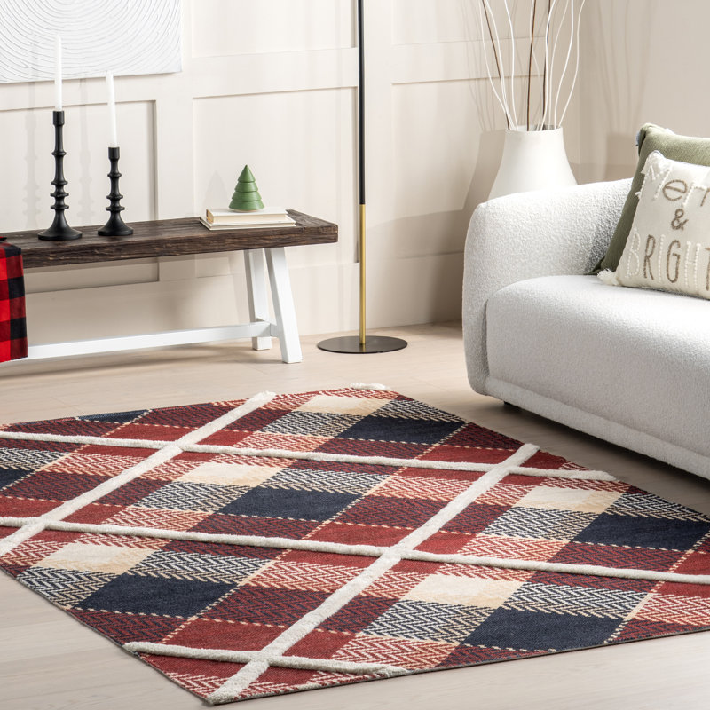 Anastasia High-Low Plaid Area Rug, Rectangle 6' x 9'