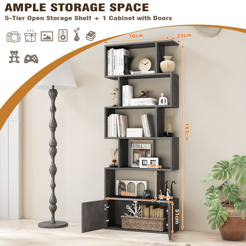 183cm H x 70cm W Geometric Bookcase, Grey