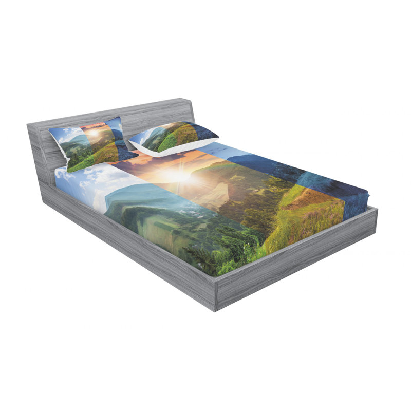 Ensemble de draps Foggy Mountain Forest, Ensemble de draps pour taille de lit double et deu