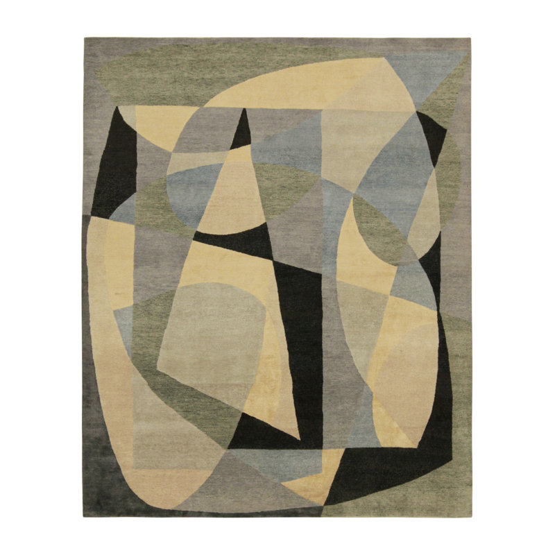 Hand Knotted Geometric Area Rug, Rectangle 10' x 14'