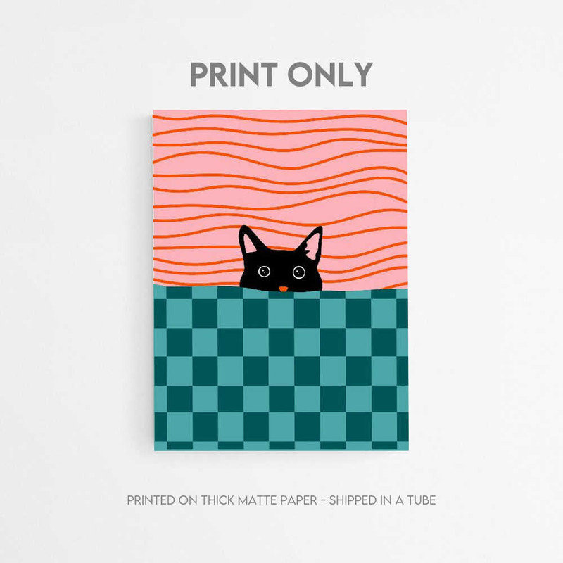 Art mural chat noir: Peeking Design - plusieurs tailles et cadres
