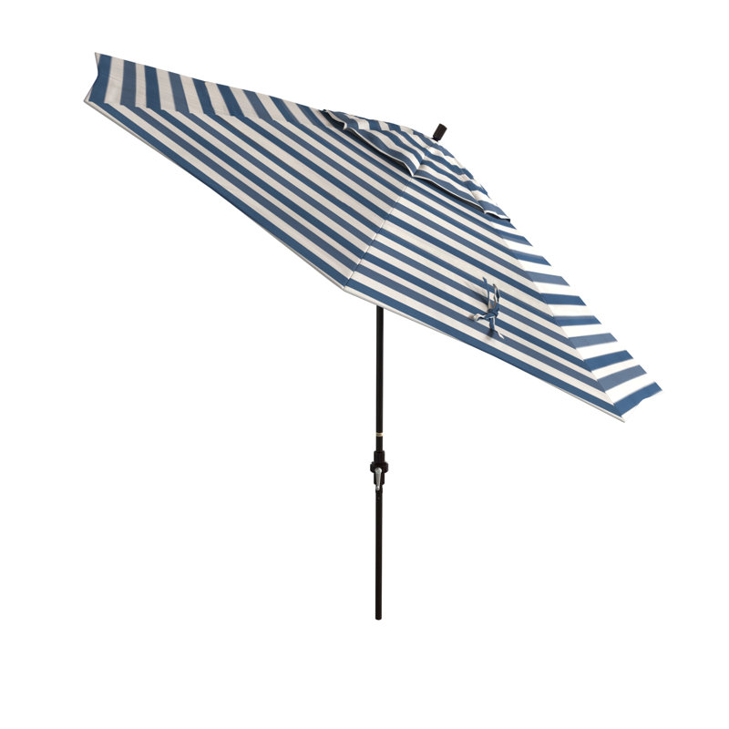 Parasol en bronze 11 pieds avec manivelle à nervures en aluminium à Cabana Regatta Sunbrella, Sunbrella® blanc / bleu rayé