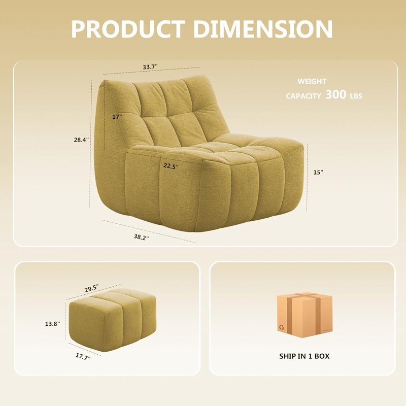 Fauteuil à billes 33,7 po avec repose-pieds, Jaune