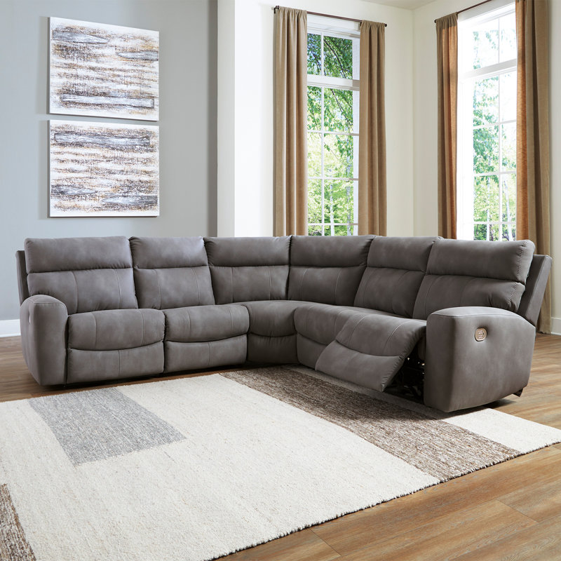 Canapé modulaire inclinable électrique 5 pièces Durapella, Similicuir gris