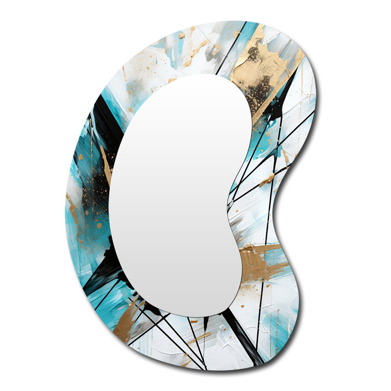 Espyn Diagonal Dimensions Black Gold - Abstract Painting Unique Shape Decorative Mirror, Modern Asymmetrical Large Wall Mirror, Printed Metal Art