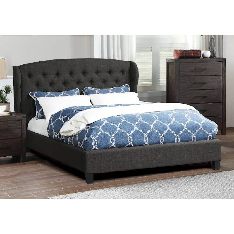 Upholstered Wingback Bed, King, Gray