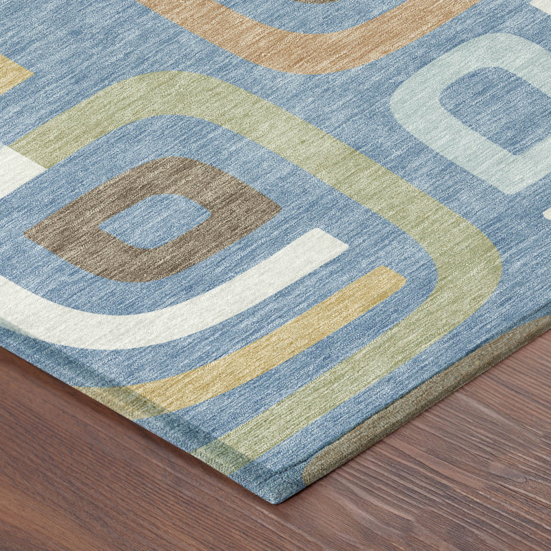 Machine Washable Indoor/Outdoor Chantille ACN2551 Mid-Century Modern Rug, Blue, 10' x 14'