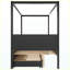 Lit plateforme double à baldaquin avec lit gigogne simple, 3 tiroirs de rangement, tête de lit, lit à baldaquin noir pour la chambre à coucher