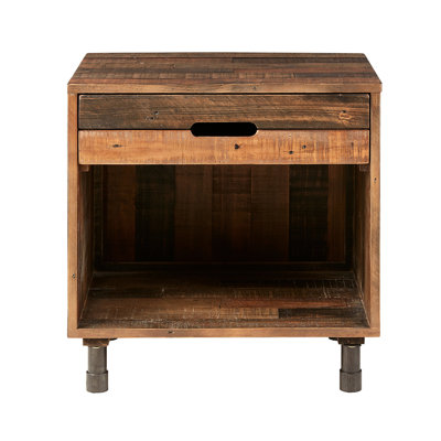 Table de chevet en bois de pin - Pieds en métal, pièce de chambre fonctionnelle et attrayante, idéale pour créer un style élégant