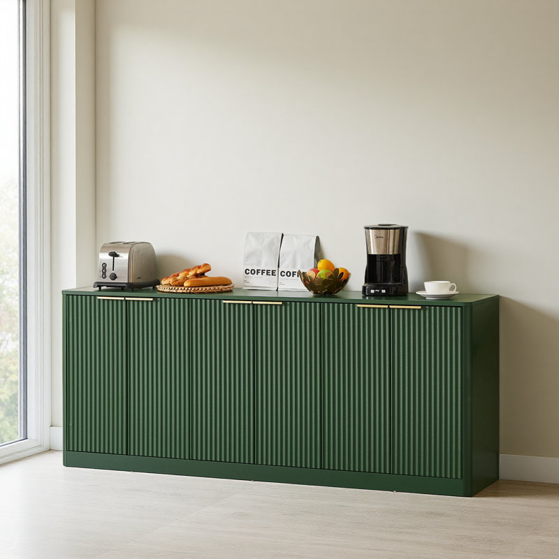 67-Inch Modern Wavy Sideboard, Curved Contour Design Storage Cabinet, 6-Door Cabinet With Storage Function, Suitable For Kitchen / Bedroom / Living Room, 67.0"L X 15.7"W X 27.7"H