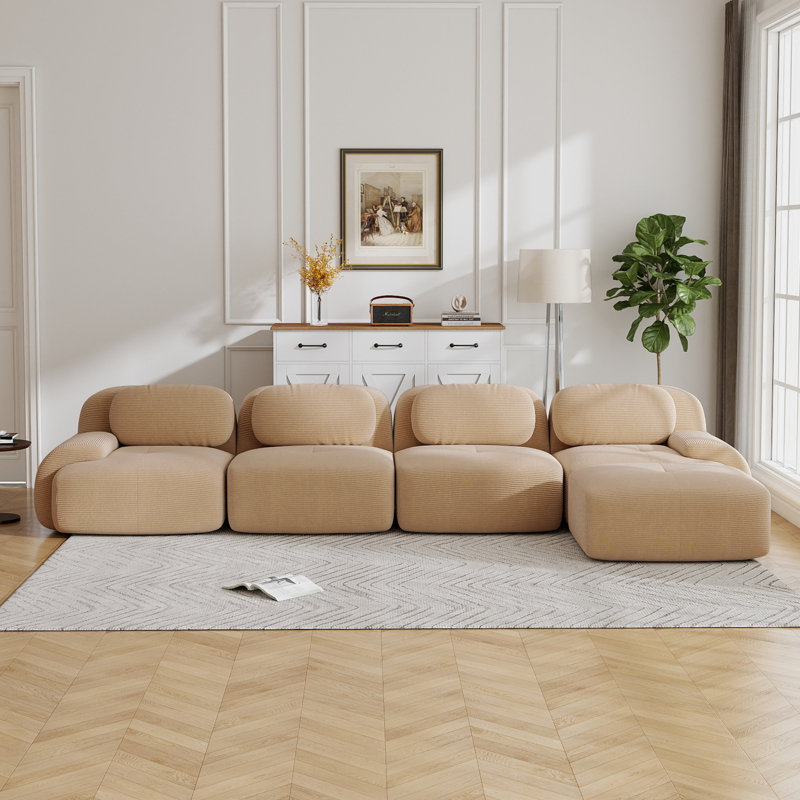 4-seat Boneless L-shaped Sofa 32d High-resilience Sponge Anti-slip Design Chaise Design Extra-wide Curved Armrests Multi-free Combination No Assembly For Studies Living Rooms Media Rooms