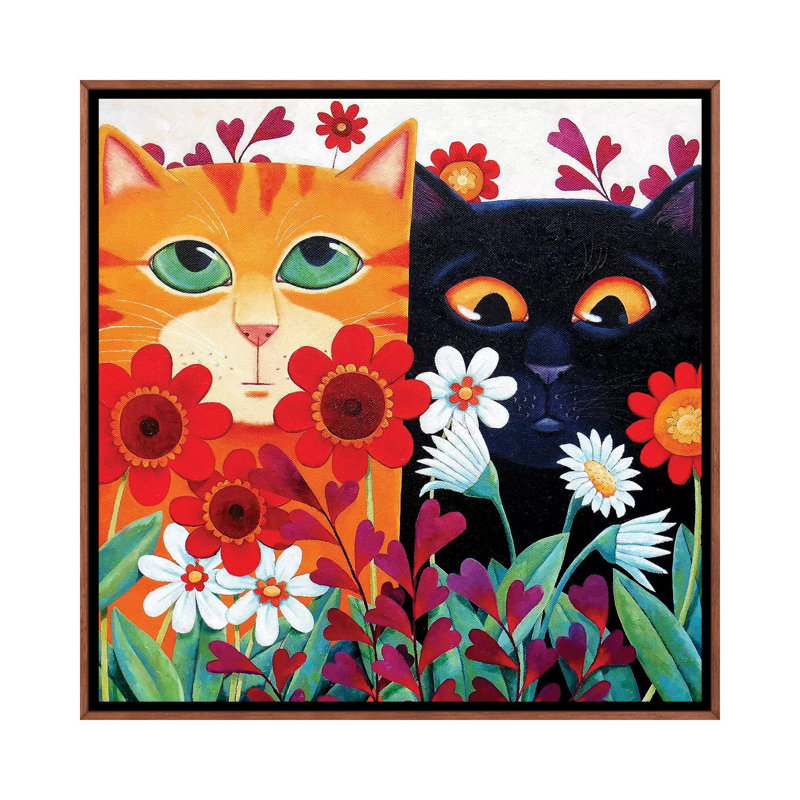 «Emily's Cats» par Vicky Mount - reproduction d'art, Toile avec cadre en bois brun classique, Non mat