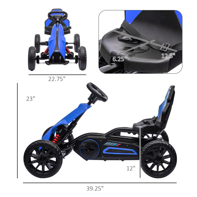 Blue Adjustable Pedal Go Kart with Handbrake