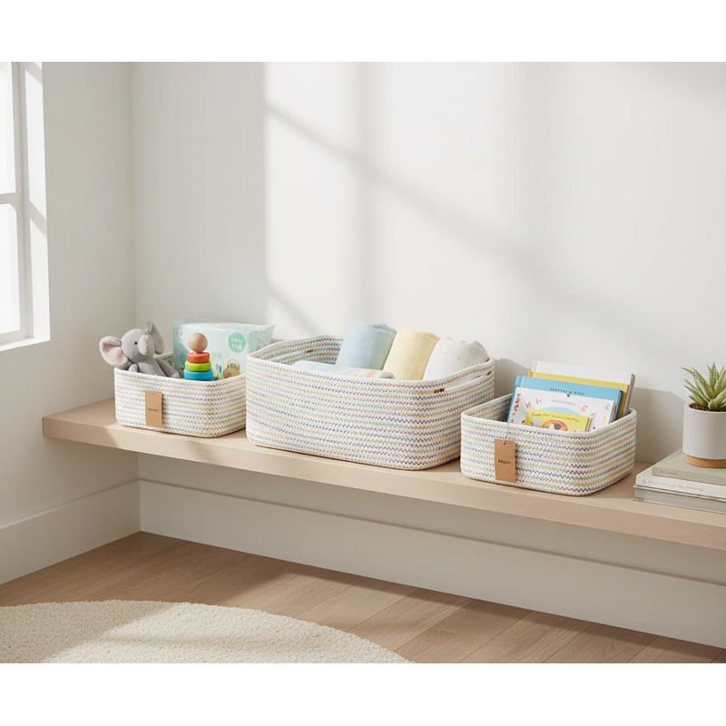 11.8"×7.8"×5.1" 3-Pack Mixed Brown Woven Rope Storage Baskets with Handles, Multicolor, 12.95cm H x 29.97cm W x 19.81cm D