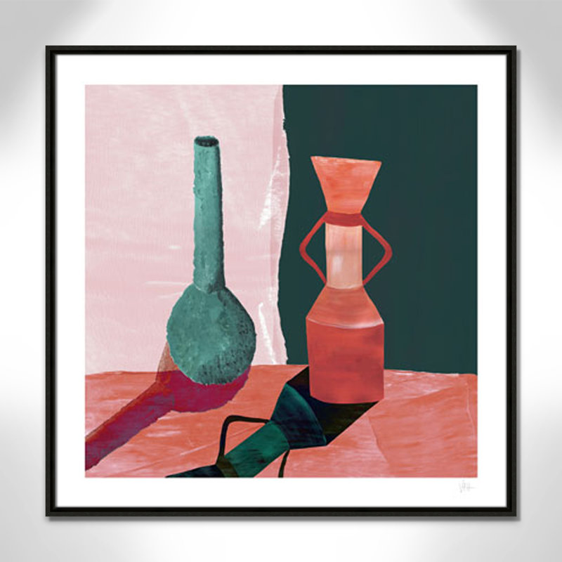 Imprimé vases sarcelle et terracotta par Violets Print House, 31.5'' W x 31.5'' H, Framed Canvas, Flottant espresso