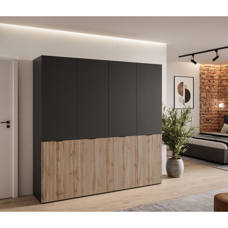 Manufactured Wood Wardrobe, Black Graphite/Wotan Oak