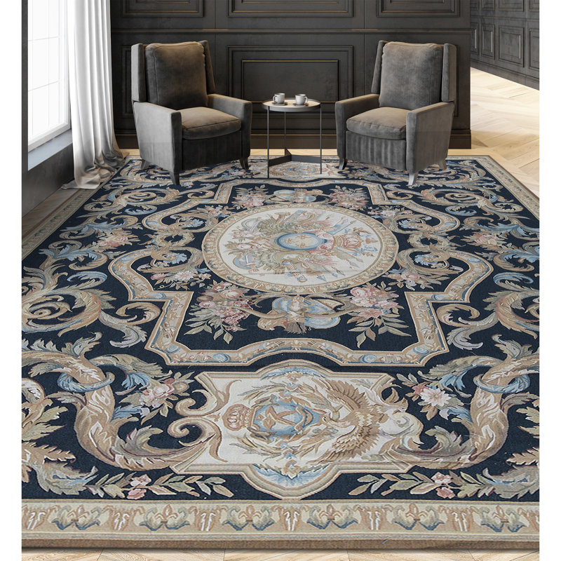 Hand-Knotted High-Quality Black and Beige Area Rug