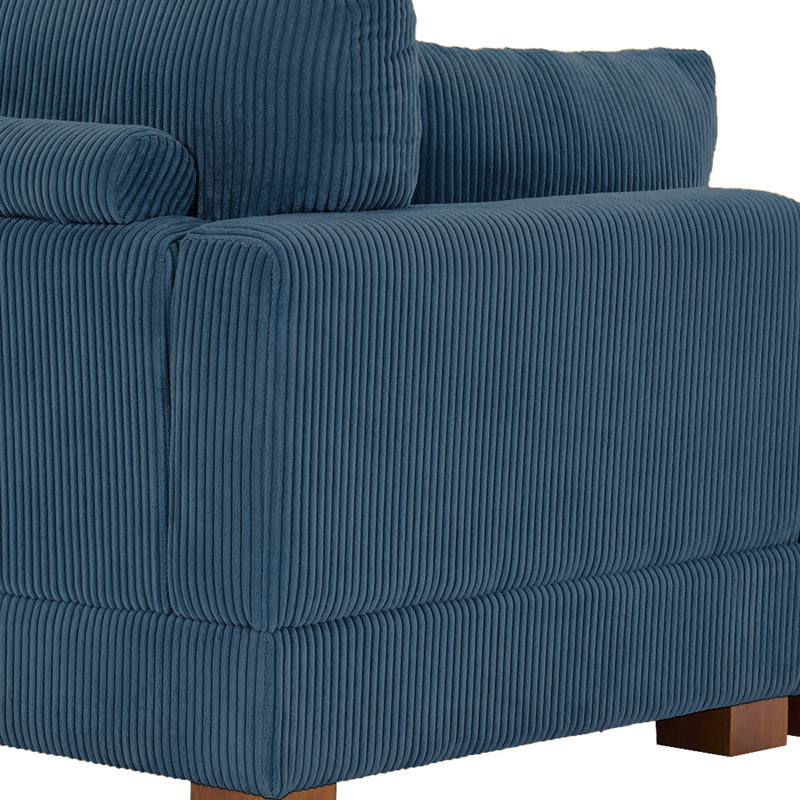 3 - Piece Upholstered Navy Corduroy Modular Sectional Sofa with Pillow Back and Removable Ottoman, Navy Corduroy