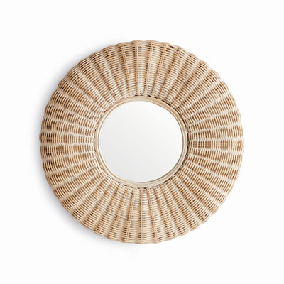 Petit miroir rond en rotin tissé blanc Lune Blanche
