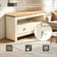 Console d'angle avec tiroirs et rangement ouvert pour les petits espaces