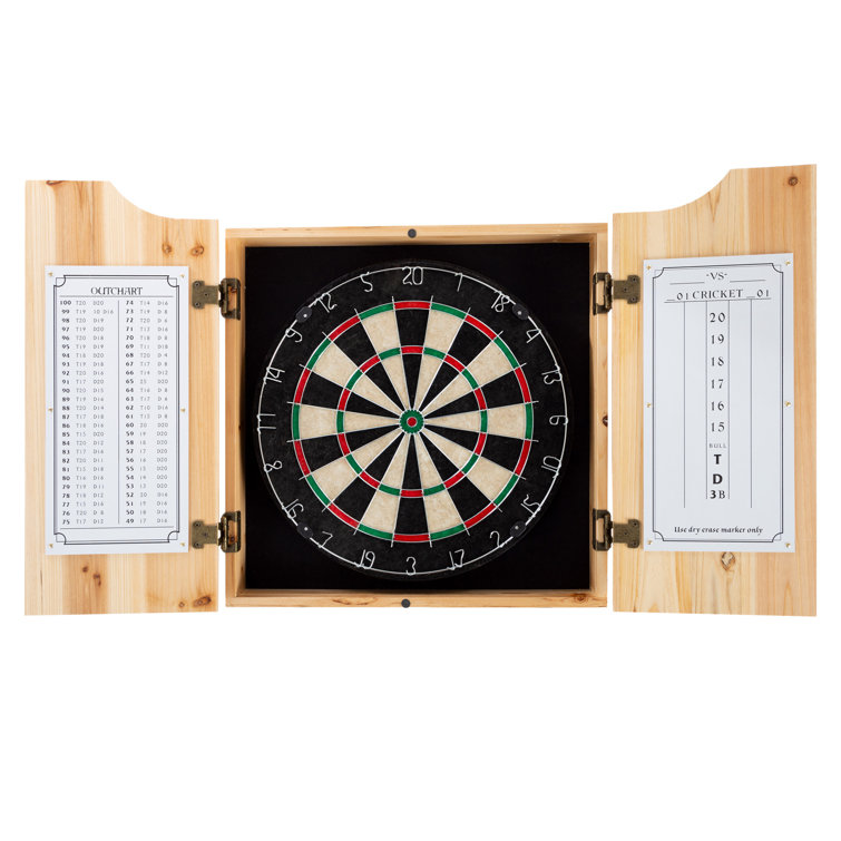 American Legend Charleston Solid Wood Bristle Dartboard Cabinet Set -  Includes 18” dartboard and 6 steel tip darts
