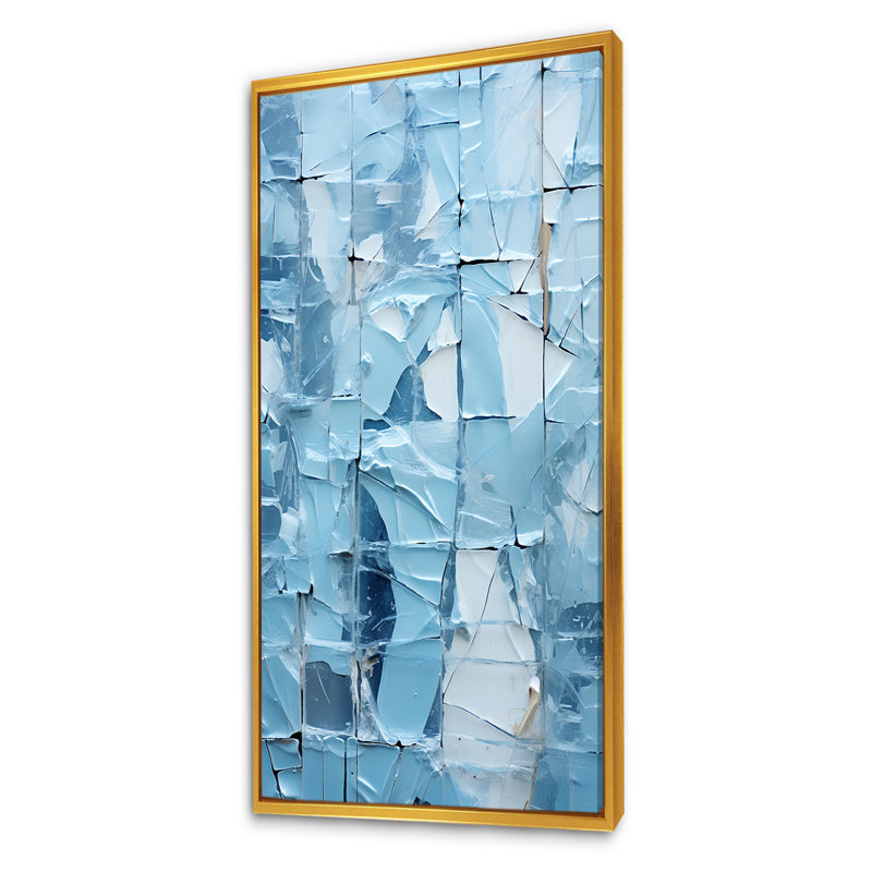 Blue Frosty Collage II - Abstract Collages, art mural, Cadre flottant doré, H 60 po x l 28 po x P 1,5 po