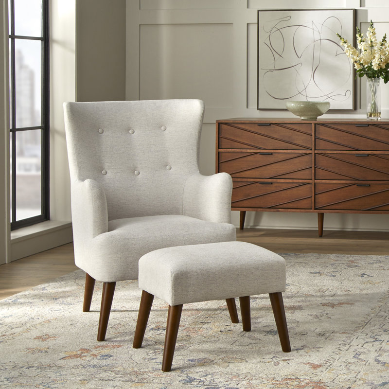 Piersten Upholstered Wingback Chair With Ottoman