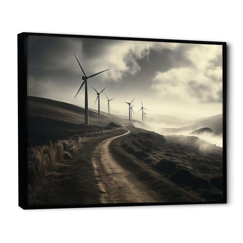 Wind Turbines Elemental Force II, reproduction d'art sur toile, Cadre flottant noir, H 12 po x l 20 po x P 1 po