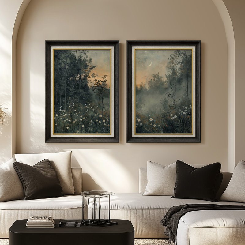 Ensemble de 2 reproductions d'art mural encadrées 26 po x 36 po, Noir