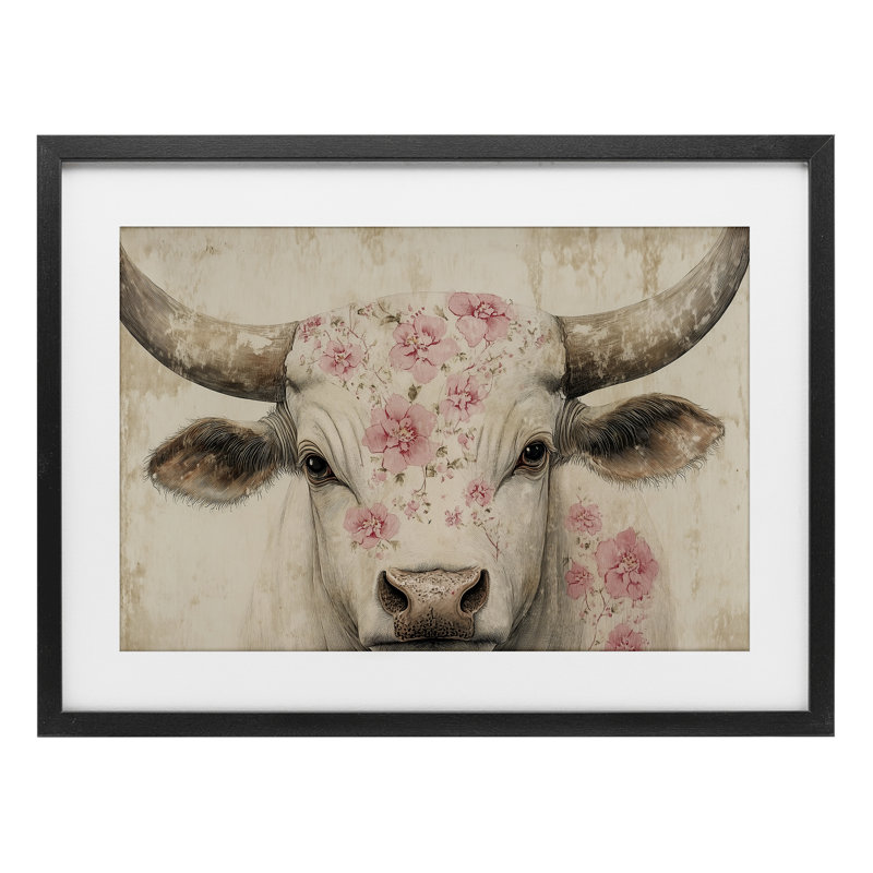 Bétail avec motif de fleurs de cerisier, reproduction encadrée sous verre, conception de Heidi Kuntz, H 14 po x l 20 po