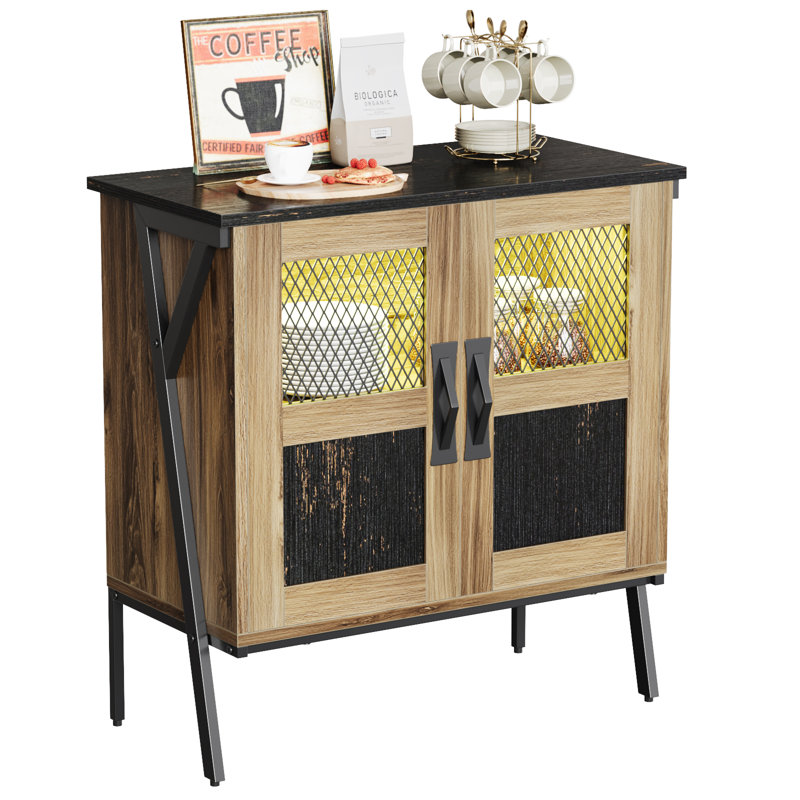 Buffet avec 2 portes grillagées, Chêne