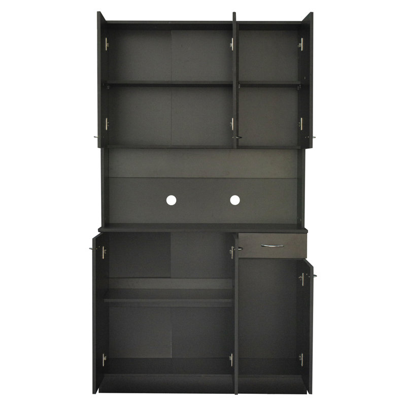 Garde-robe de chambre à coucher de 70,01 po de hauteur, noir. 6 portes, 1 tablette ouverte, tiroir., Noir