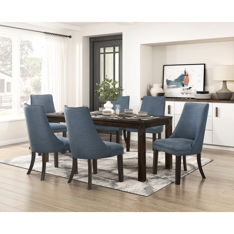 Chaises d'appoint en tissu texturé bleu-gris, pieds en bois au fini noyer foncé, salle à manger moderne, chaises de 2 lb avec capacité de poids de 250 lb, capacité pour la cuisine et