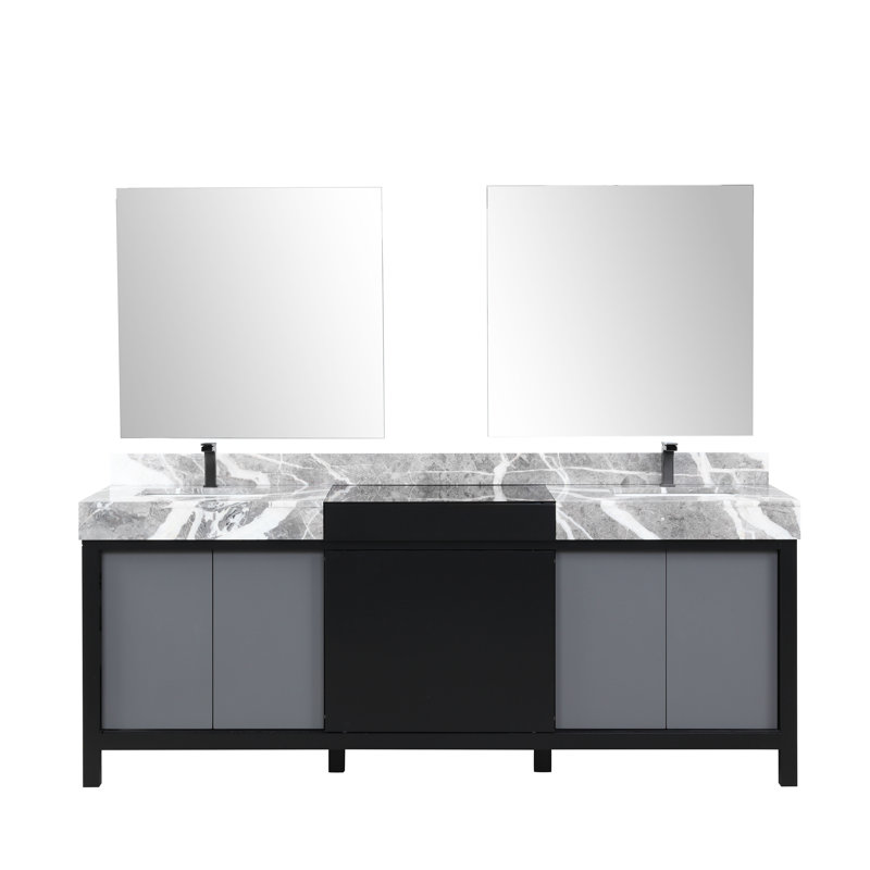 Zilara 84" Double Vanity with Castle Gray Marble Top and Black Faucet