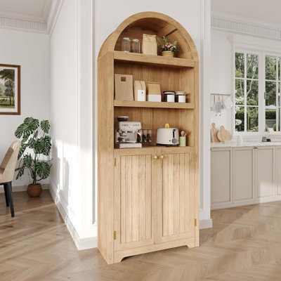 Bibliothèque à 5 niveaux avec portes arquées, armoire réglable en bois pour le salon, la chambre à coucher et le bureau