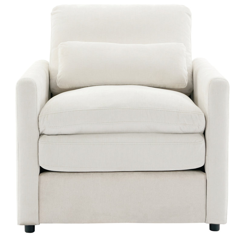 Fauteuil en chenille avec support lombaire détachable et fabrication en contreplaqué, structure confortable de 31,9 po beige