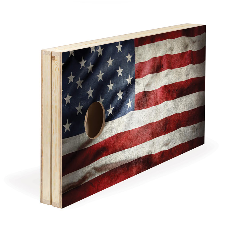 American Flag Solid Wood Cornhole Boards with Bean Bags