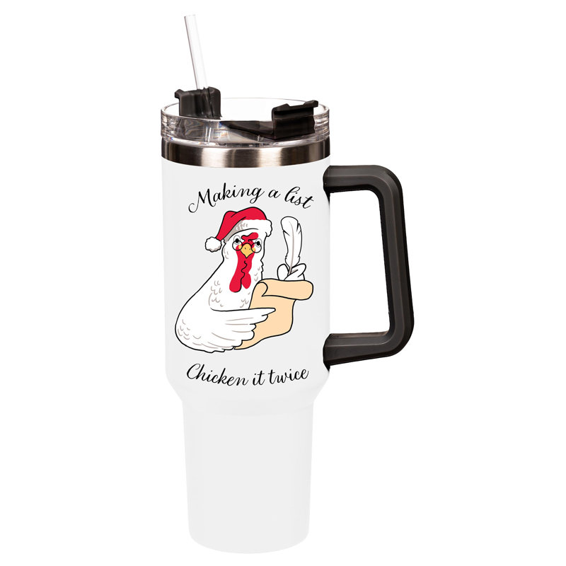 Tasse de voyage de Noël à double paroi en acier inoxydable avec boîte-cadeau et paille, 40 oz.
